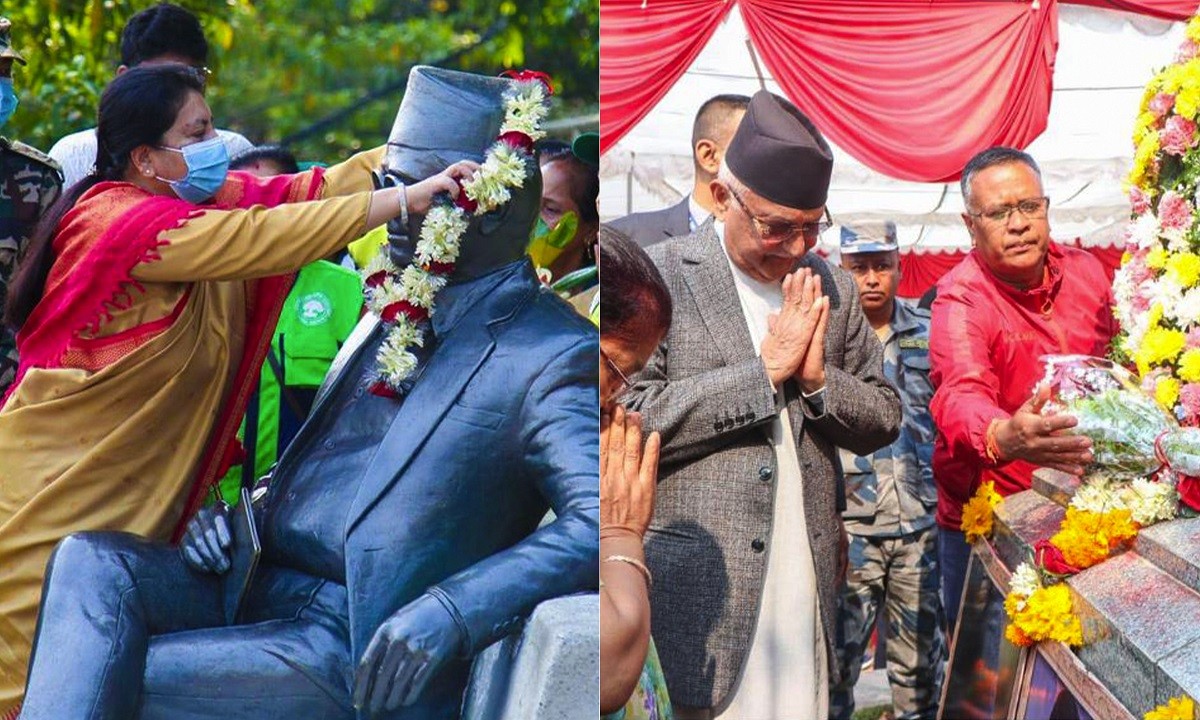 एमालेका अध्यक्ष ओली र पुर्व राष्ट्रपतिद्वारा मदन भण्डारीको शालिकमा माल्यापर्ण
