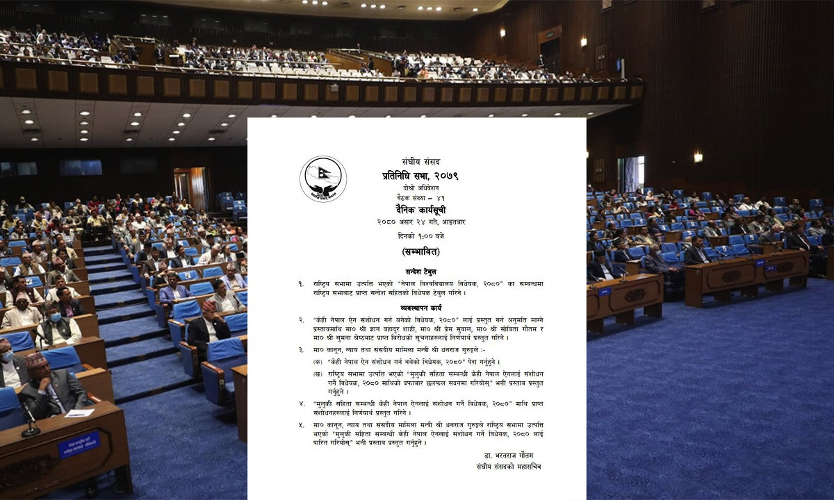 प्रतिनिधिसभा बैठक बस्दै : तीनवटा विधेयक प्रस्तुत गरिने