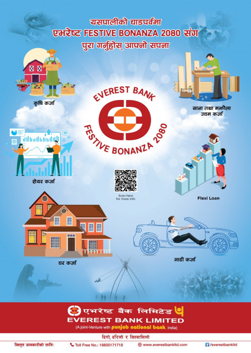एभरेष्ट बैंकद्वारा आकर्षक ब्याजदरमा झन्झट रहित Retail/SME Loan “एभरेष्ट फेस्टिभ बोनान्जा २०८०” को सुरुवात ।  