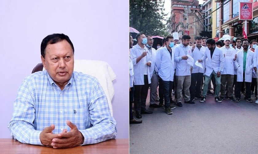 चिकित्सकहरूले आन्दोलन स्थगित नगरे प्रहरी लगाएर हटाउने मन्त्रीको चेतावनी