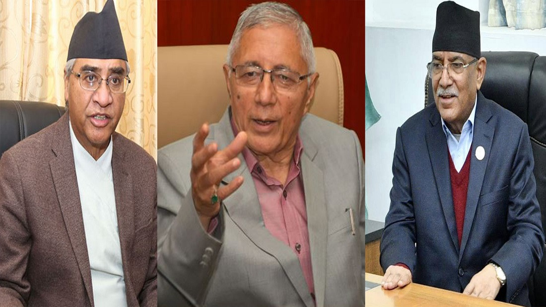 गठबन्धनलाई कुनैपनि हालतमा कमजोर हुन दिदैनौ : प्रचण्ड,शेखर र देउवा