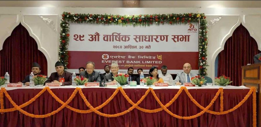 एभरेष्ट बैंकको २९ औं वार्षिक साधारण सभा सम्पन्न, लाभांश सहित यी प्रस्ताव पारित