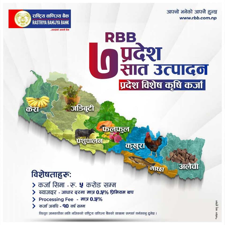 राष्ट्रिय वाणिज्य बैंकको ‘७ प्रदेश ७ उत्पादन’ योजना सार्वजनिक, कृषि कर्जामा नयाँ आशा