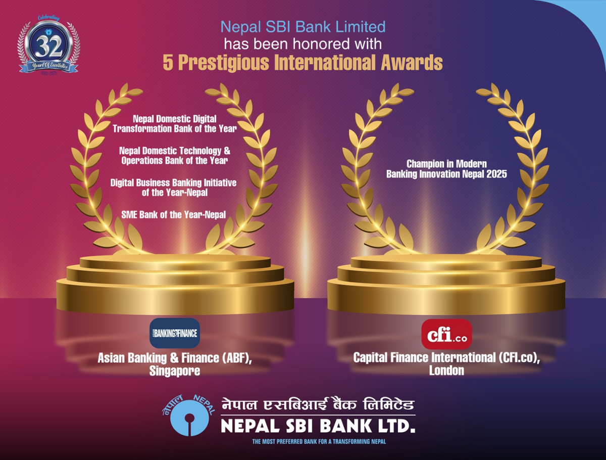 नेपाल एसबिआई बैंक लिमिटेड Capital Finance International (CFI.co), London / Asian Banking & Finance (ABF), Singapore  द्वारा सम्मानित