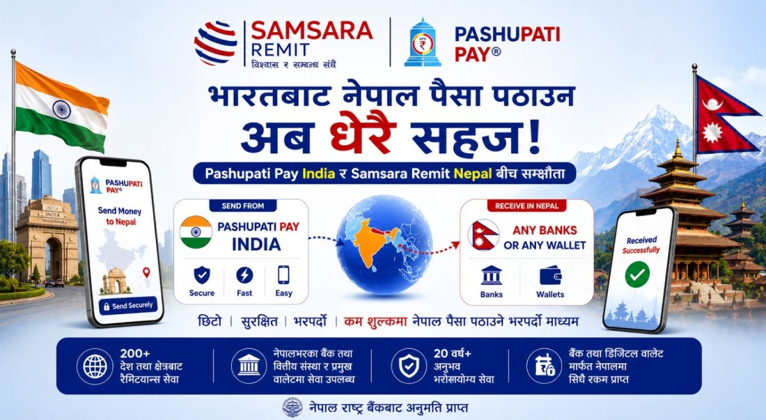 पशुपति पे इन्डिया र सम्सारा रेमिटबीच सम्झौता, भारतको जुनसुकै स्थानबाट नेपाल पैसा पठाउन सहज