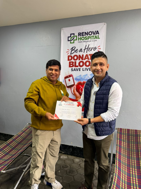 रेनोभा  हस्पिटलले आयोजना गरेको रक्तदान कार्यक्रमबाट ३६ युनिट रगत संकलन